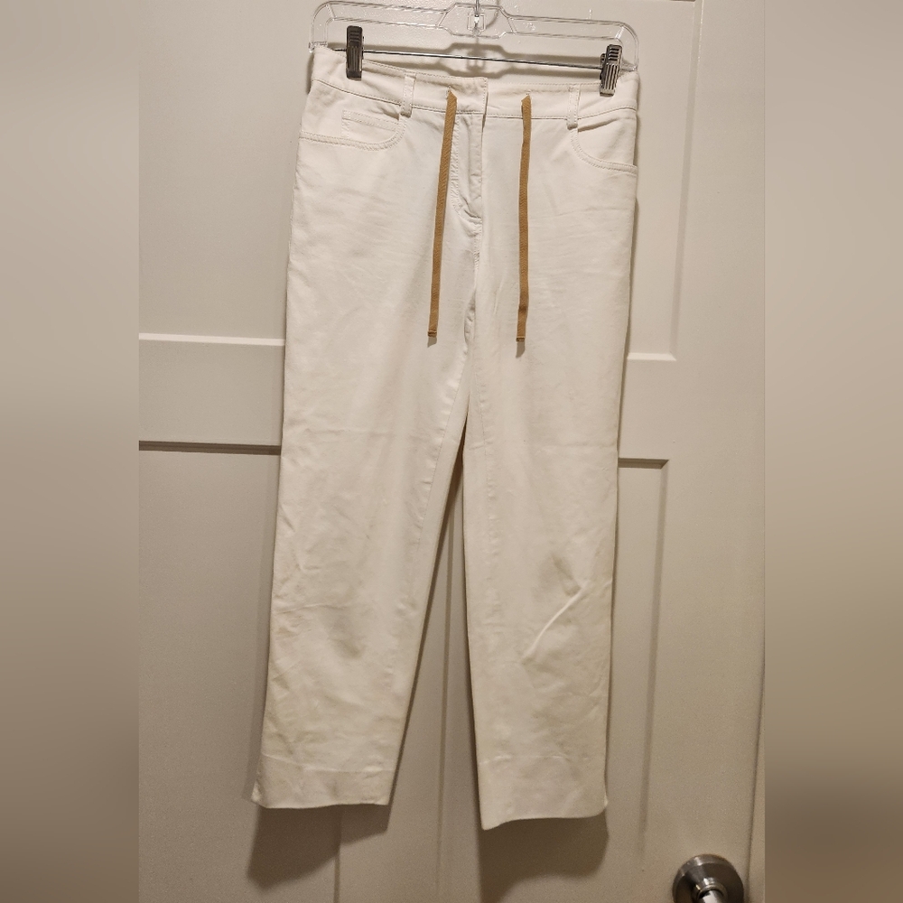 Piazzo Sempione White Cropped Pants with Tan Drawstring Size 8